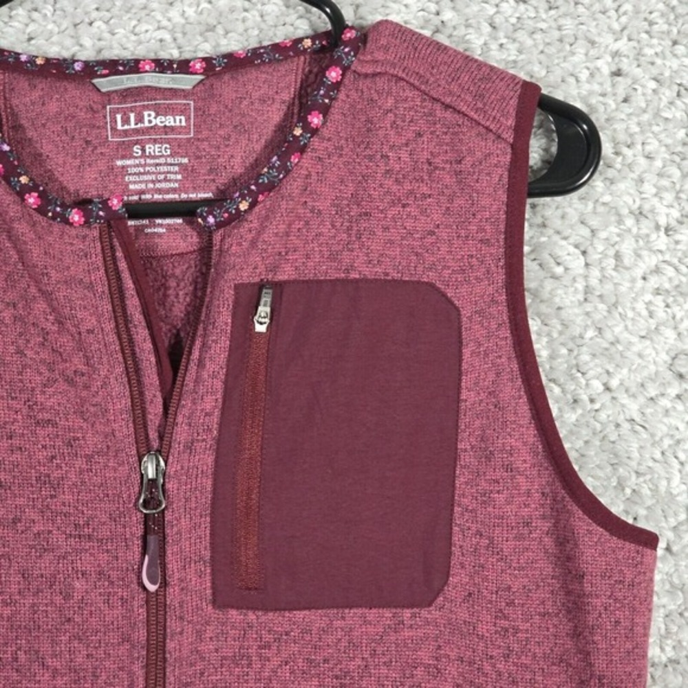 LL Bean Sweater Fleece Vest Women Small‎ Regular Purple Floral Trim Full Zip - Picture 3 of 8